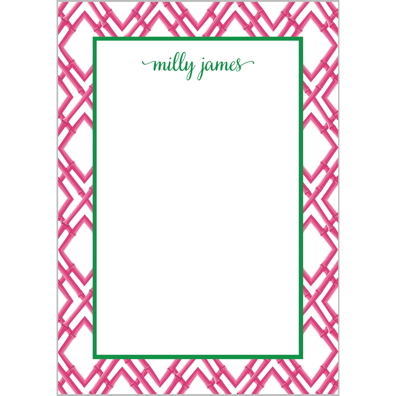 Bamboo Trellis Personalized Notepad | Hot Pink