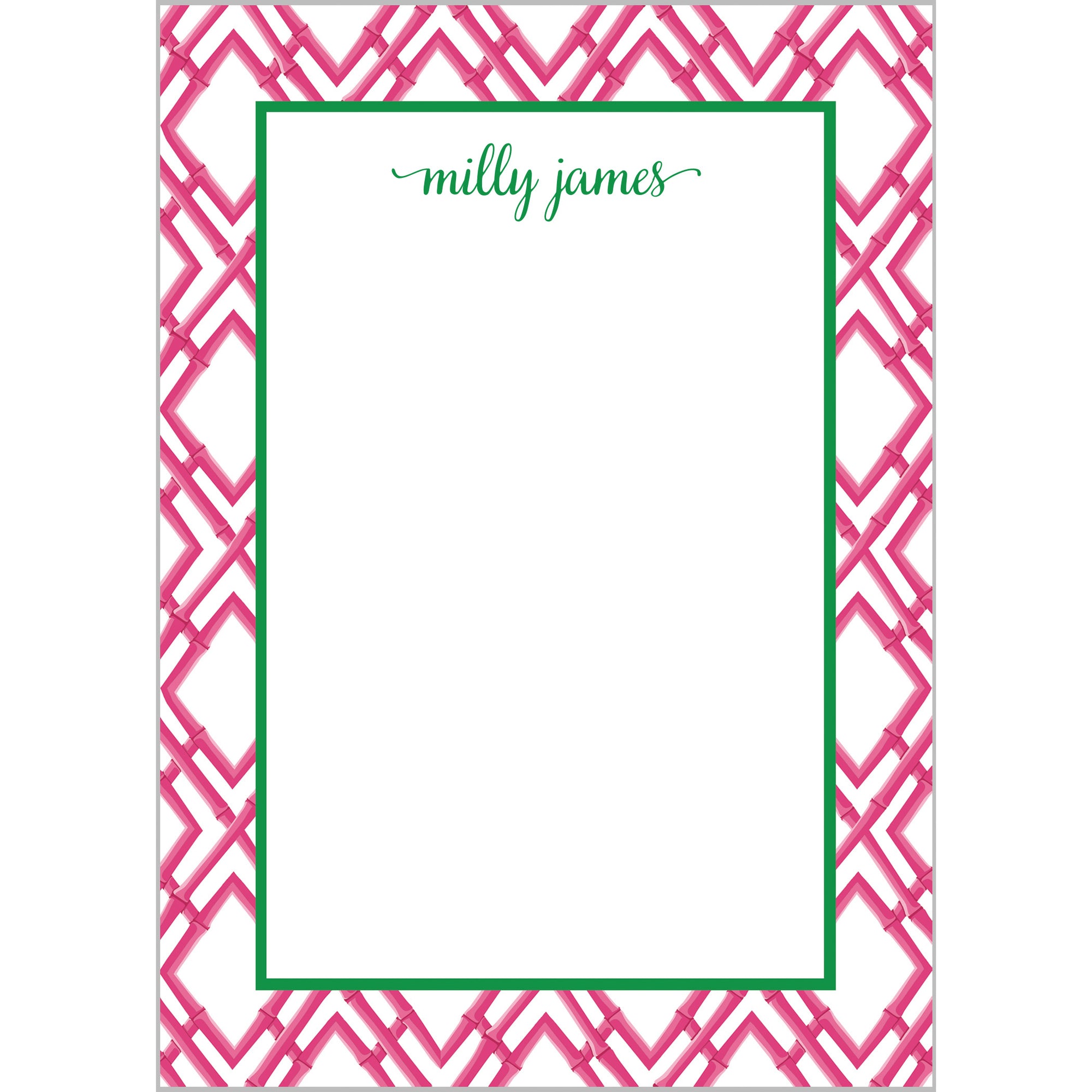 Bamboo Trellis Personalized Notepad | Hot Pink