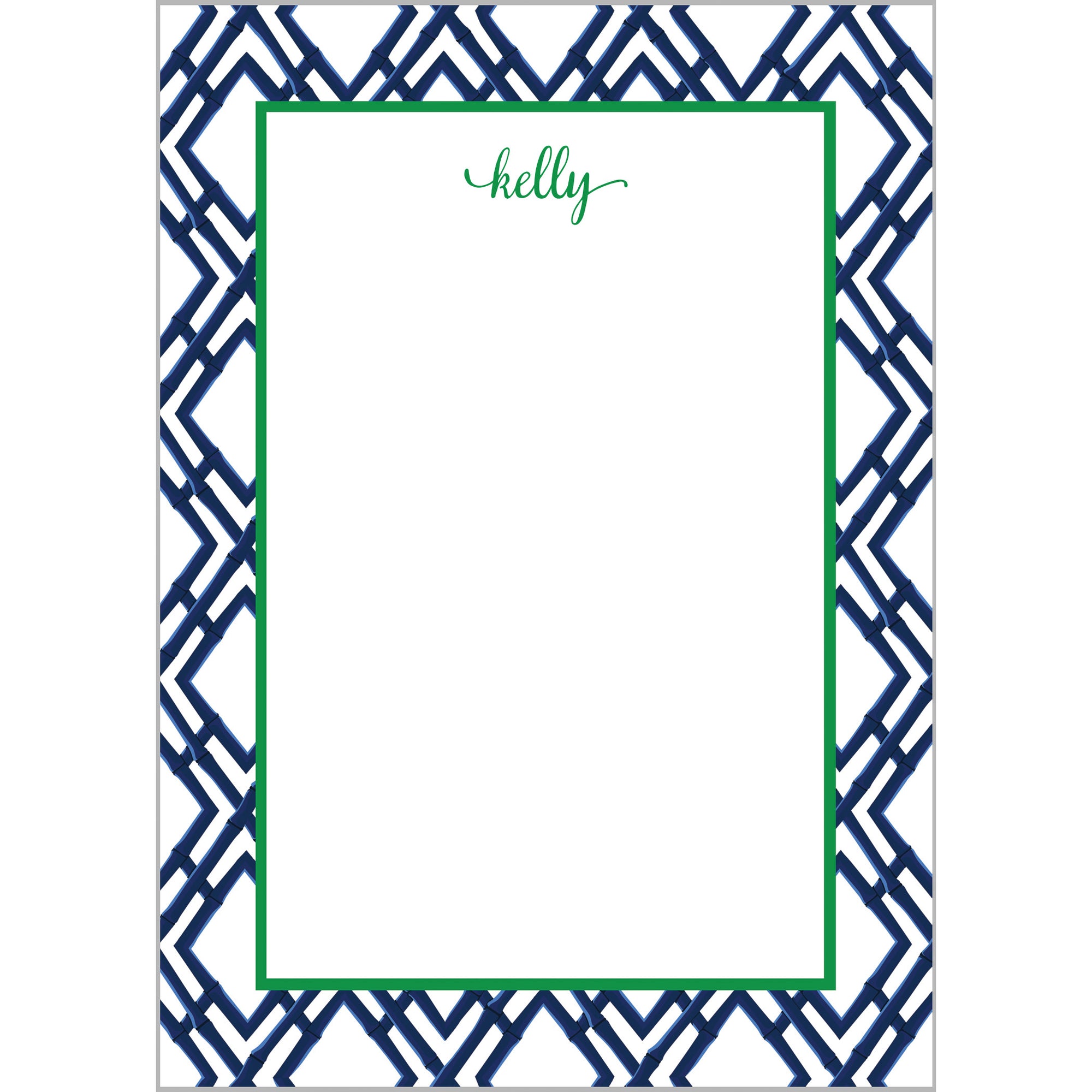 Bamboo Trellis Pattern Personalized Notepad | Navy Blue