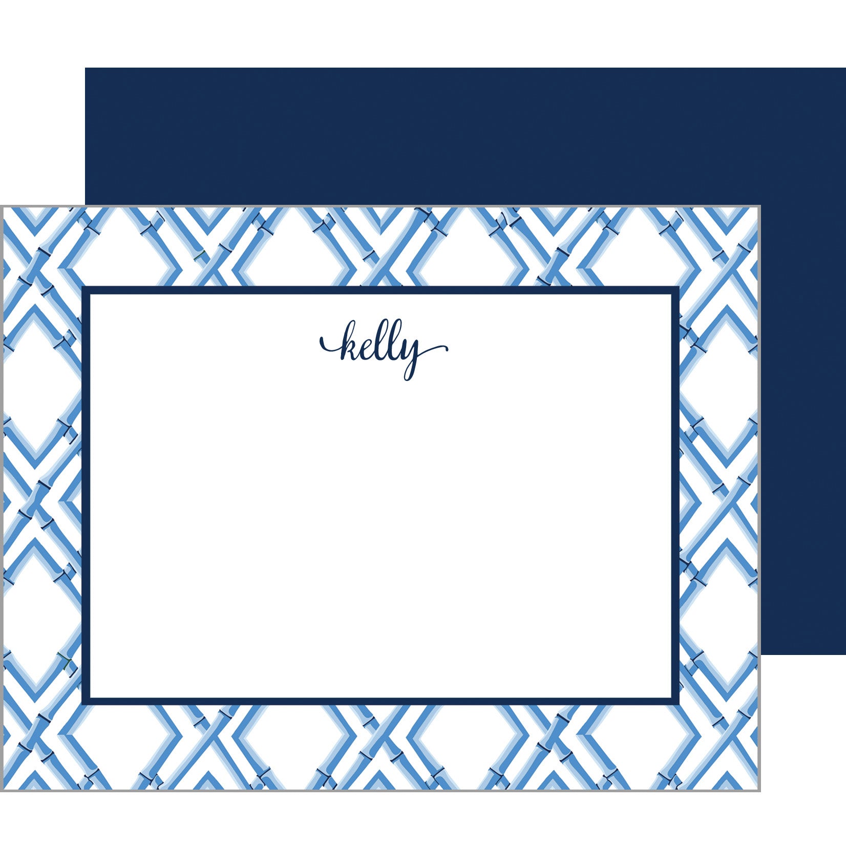 Bamboo Trellis Personalized Flat Notecards | China Blue