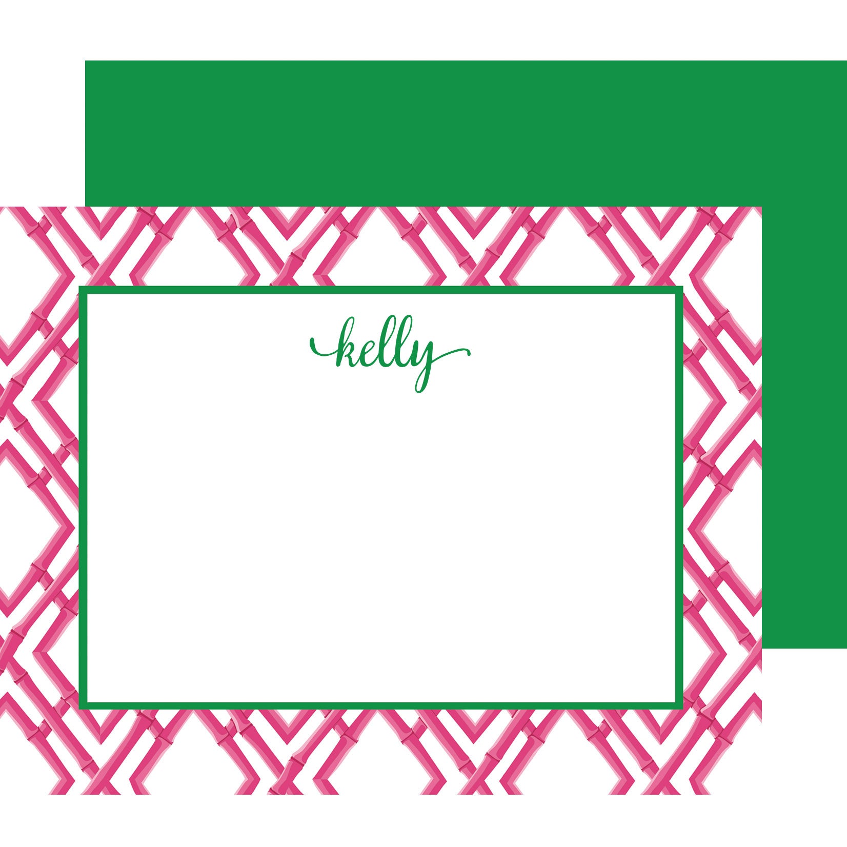 Bamboo Trellis Personalized Flat Notecards | Hot Pink