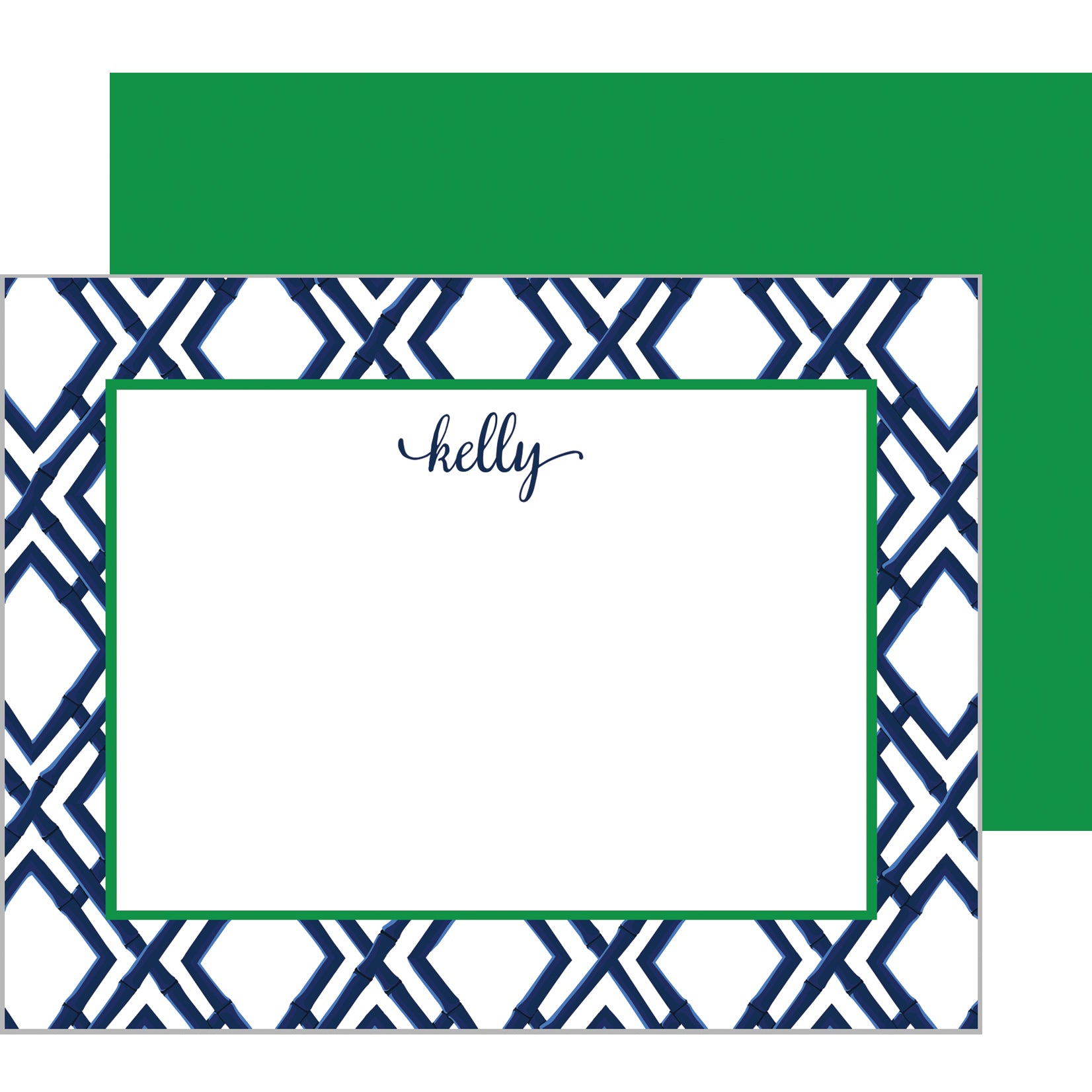 Bamboo Trellis Personalized Flat Notecards | Navy Blue