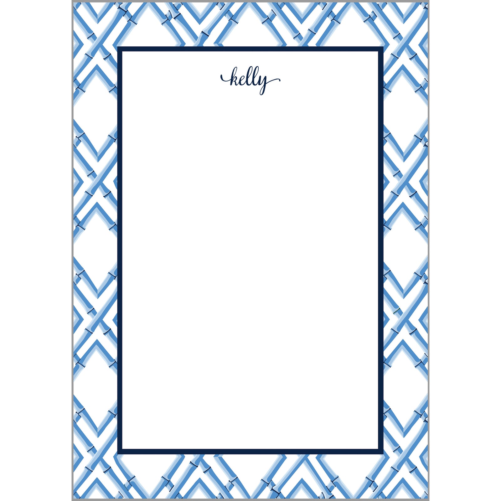Bamboo Trellis Pattern Personalized Notepad | China Blue