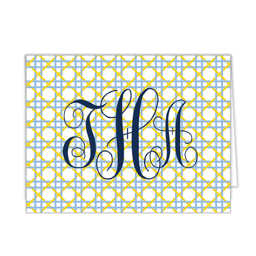 Basketweave Monogram Folded Notecards | Yellow + Lt. Blue