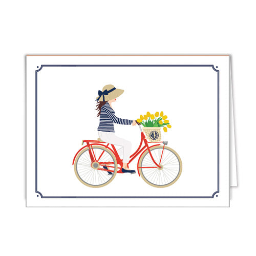 Preppy Bicycle Girl Personalized Folded Notecards