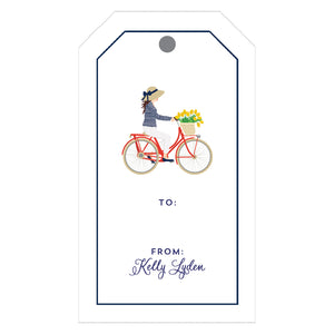 Preppy Girl on Bicycle Personalized Gift Tags