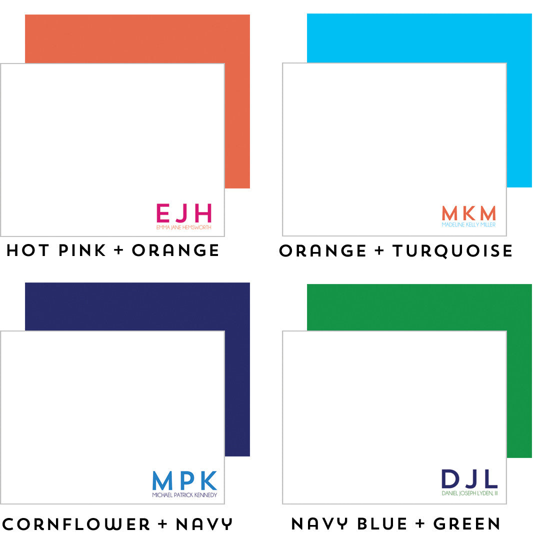 Block Initials Personalized Flat Notecards - More Color Options