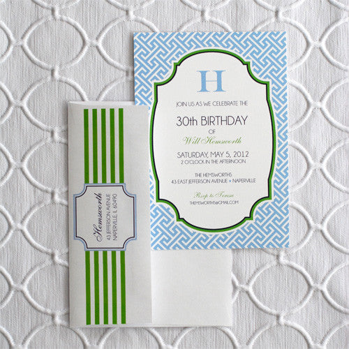 Preppy Blue Greek Key Party Invitation