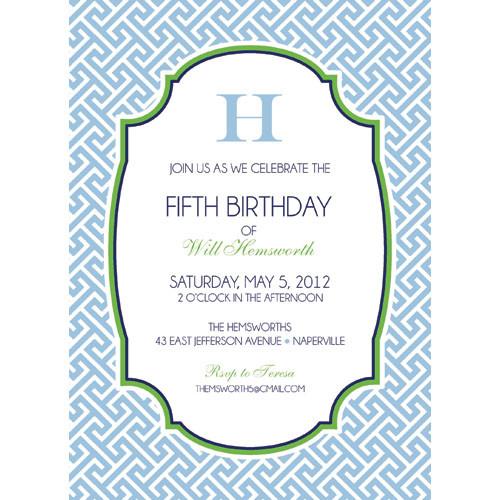 Preppy Blue Greek Key Party Invitation Wholesale