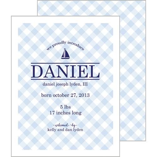 Blue Gingham A2 Birth Announcement Card Wholesale