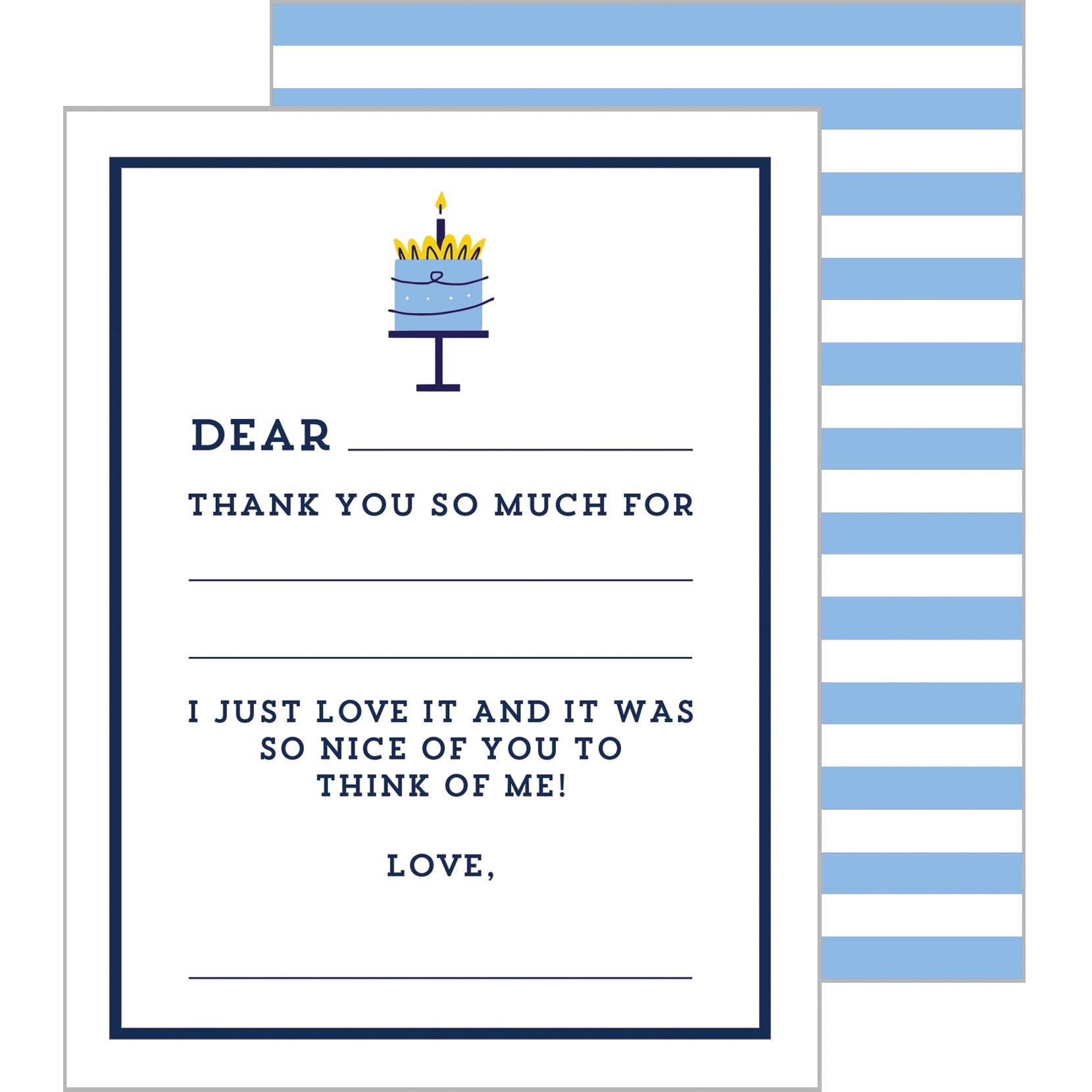 In Stock Fill In the Blank Flat Notecards | Blue Birthday Cake