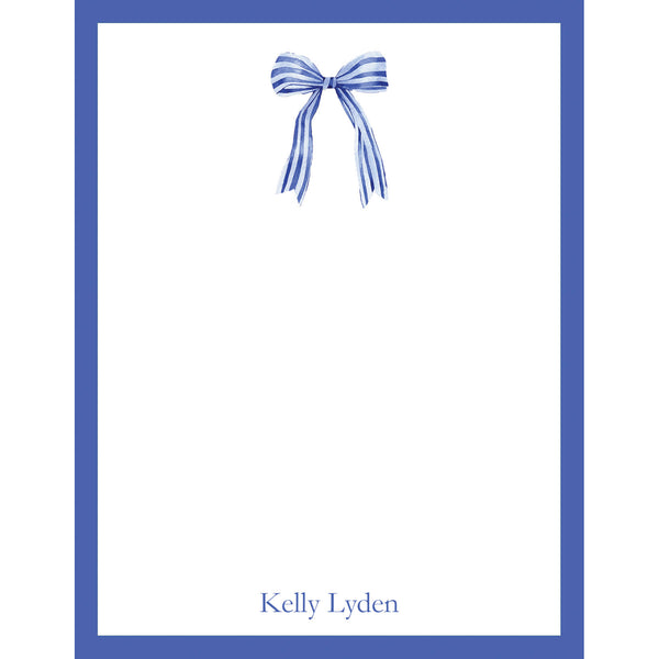 Note Bow Blue Stripe Bow Personalized Notepad - WH Hostess Social Stationery