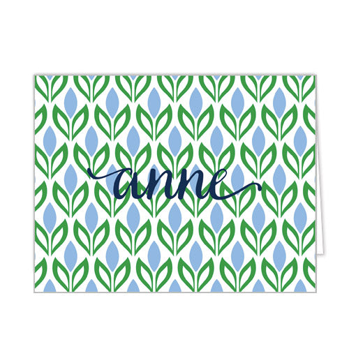 Preppy Blue Tulips Personalized Folded Notecards