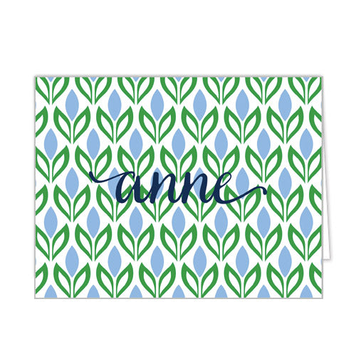 Preppy Blue Tulips Personalized Folded Notecards