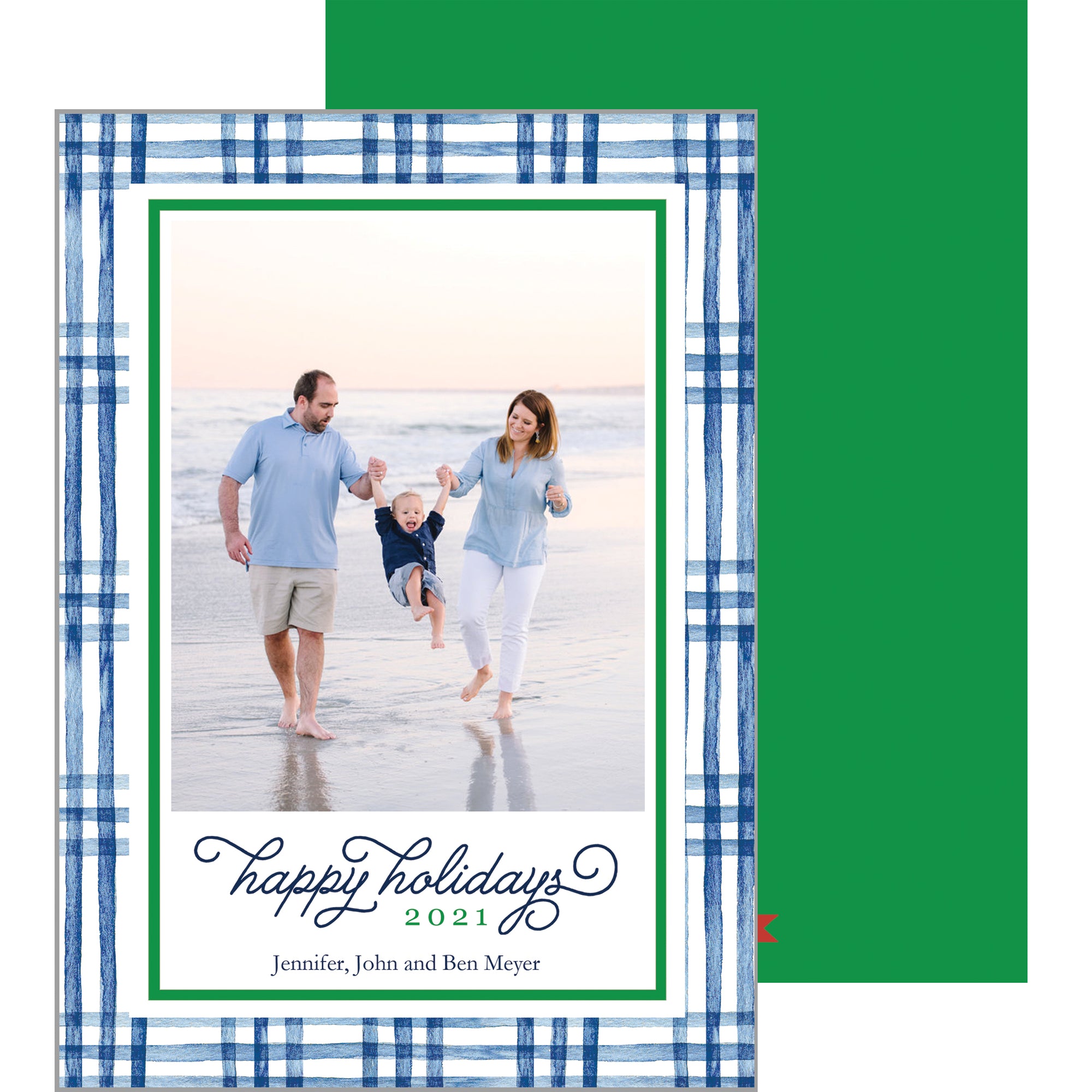 Watercolor Windowpane Vertical Holiday Photo Card | Blue