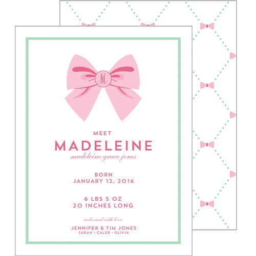 Bow Lattice A2 Birth Announcement Card