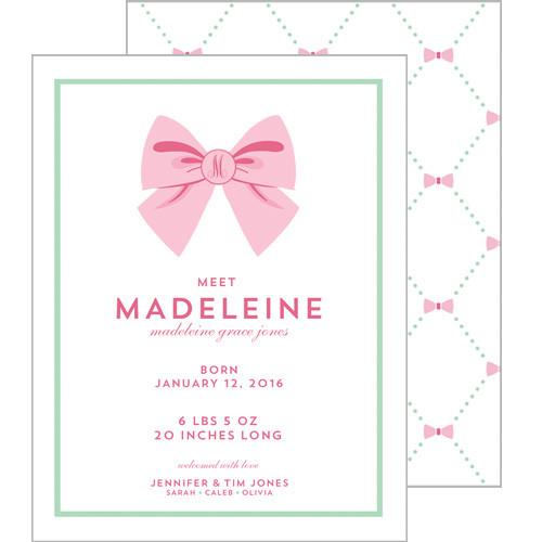 Bow Lattice A2 Birth Announcement Card Wholesale