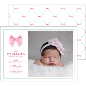 Bow Lattice Photo Birth Announcement Card