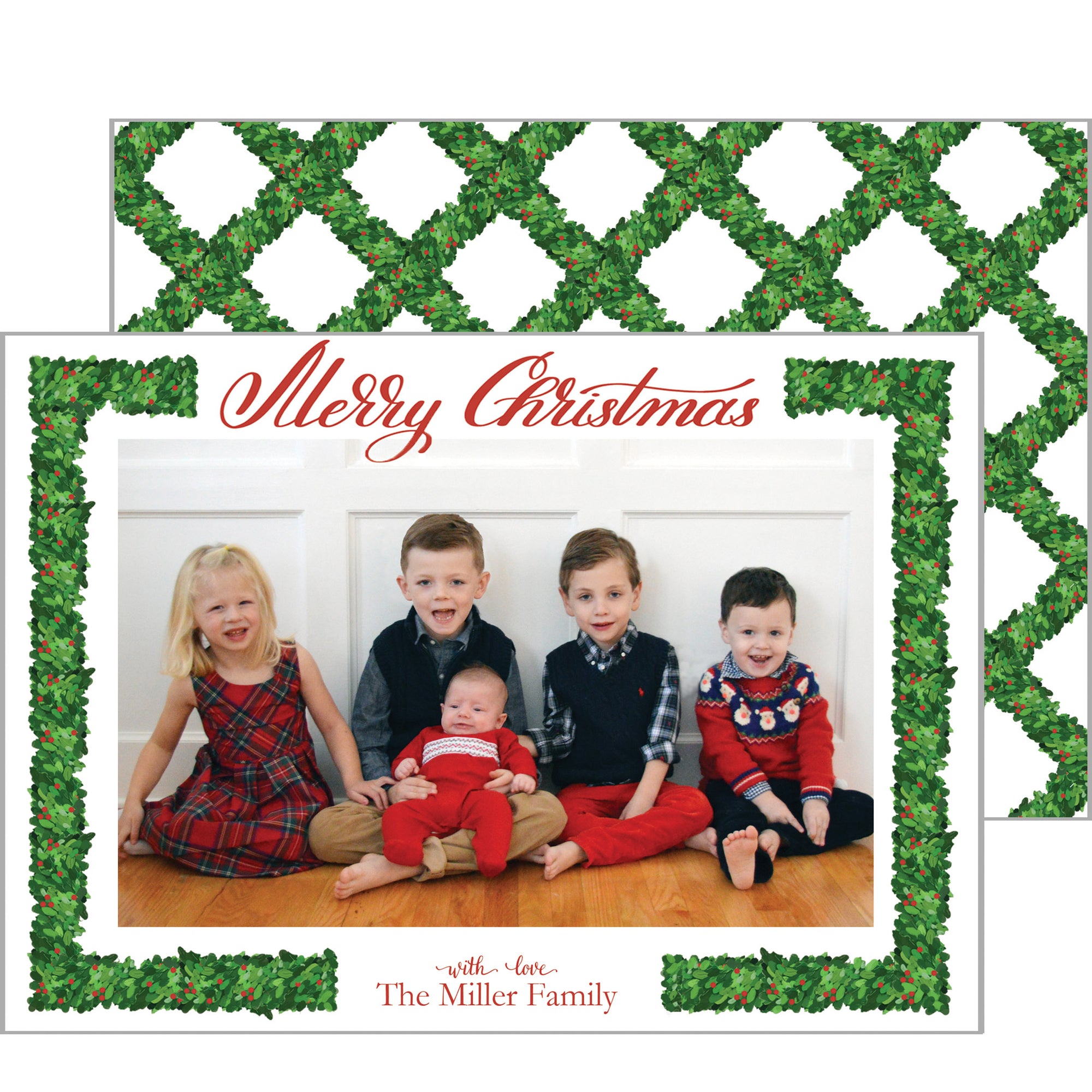 Boxwood Lattice Horizontal Holiday Photo Card