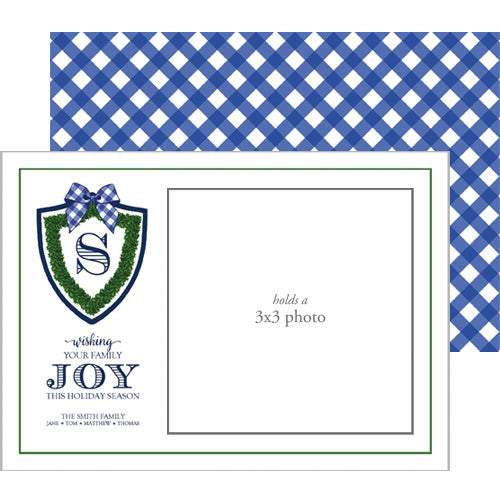 Photo Mount Holiday Photo Card | Boxwood Shield with Gingham Bow