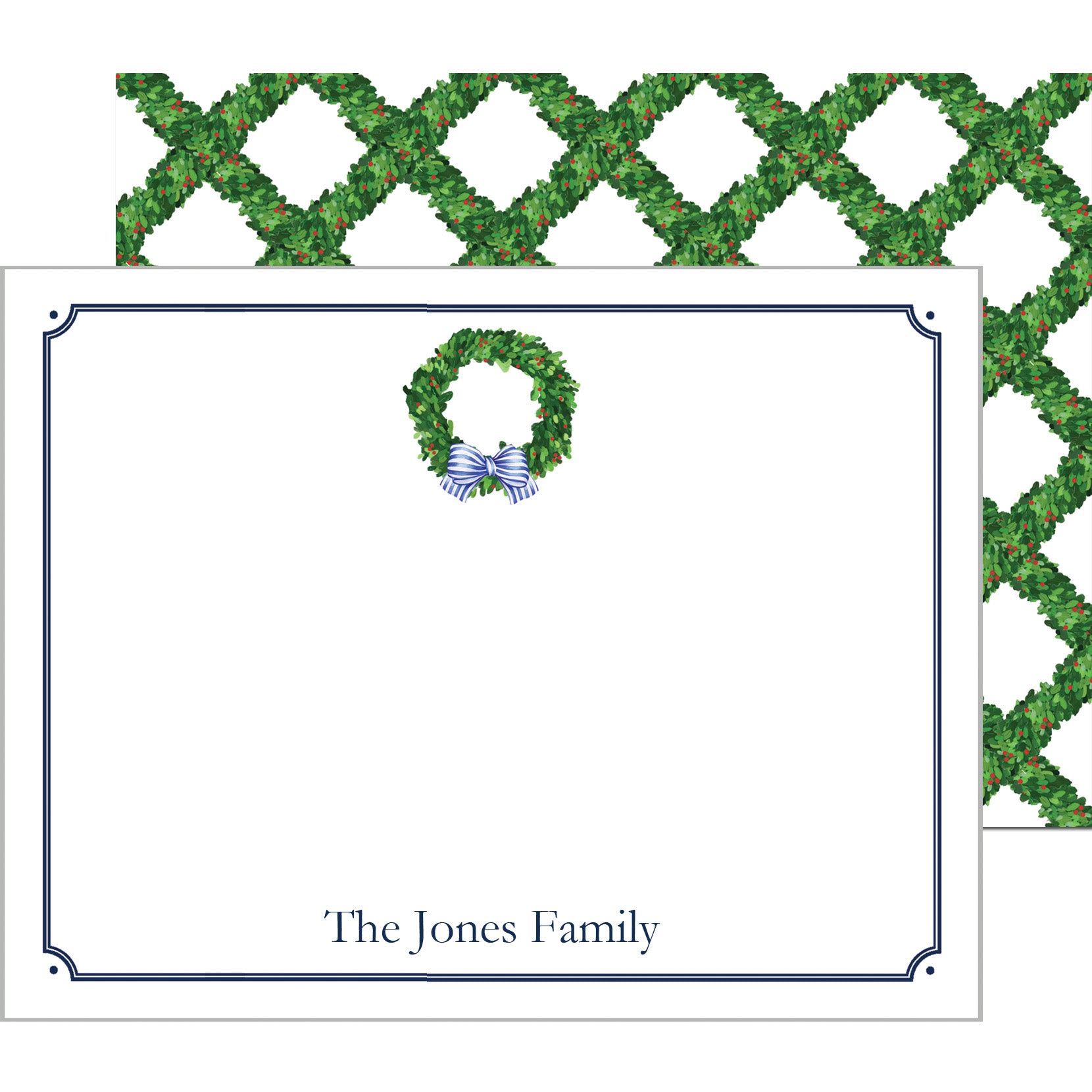 Boxwood Wreath Personalized Flat Notecard