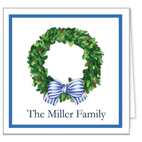 Boxwood Wreath Personalized Christmas Enclosure Cards + Envelopes