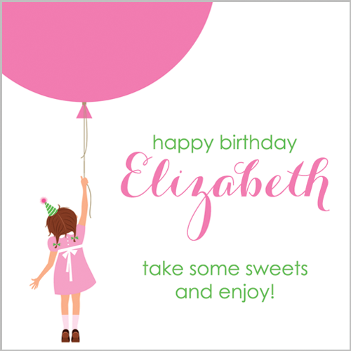 2.5" Square Classic Birthday Girl & Balloons Stickers
