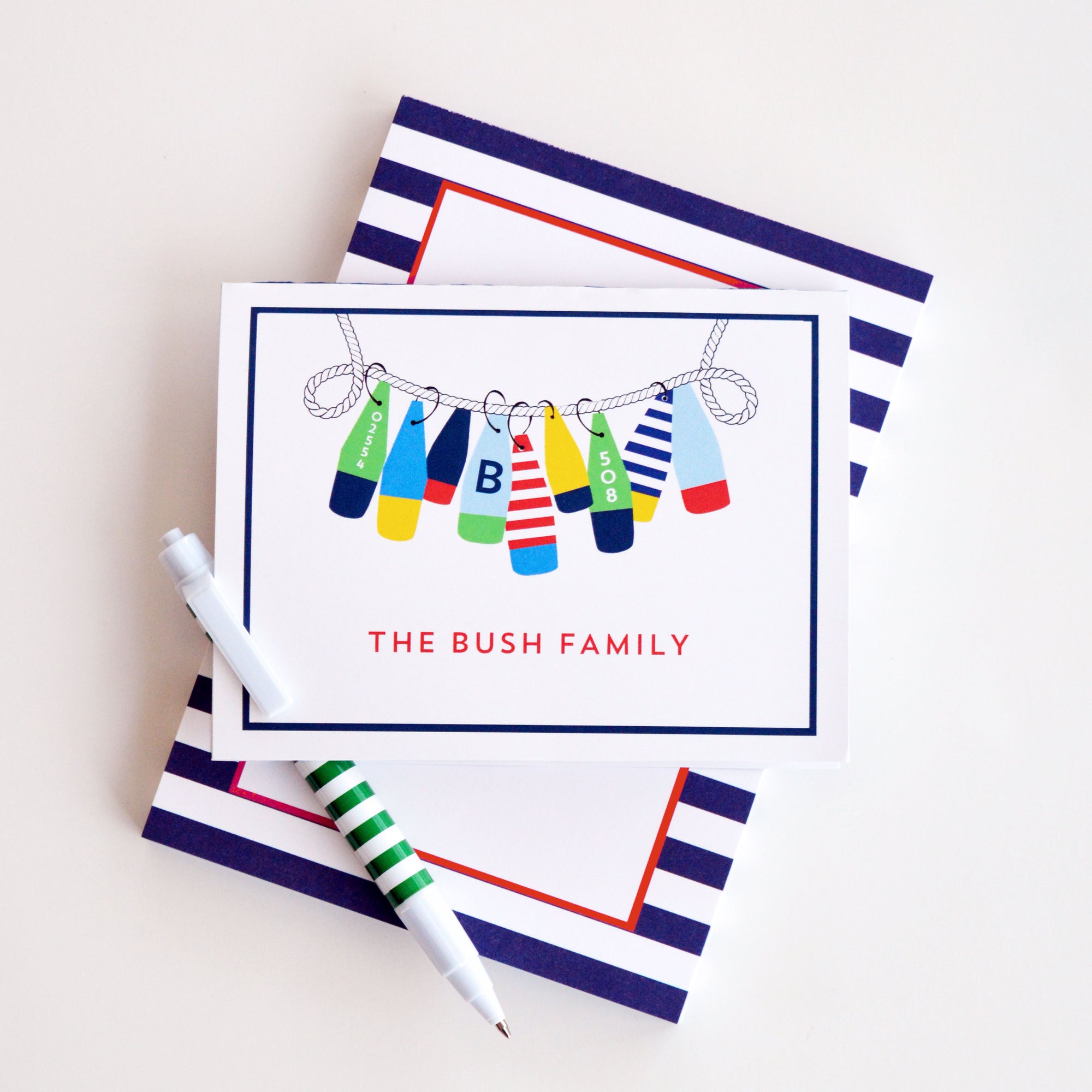 Nautical Buoy Personalized Folded Notecards