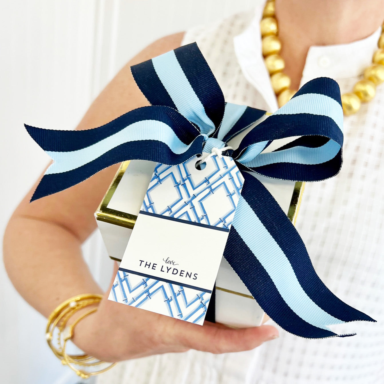 Bamboo Trellis Personalized Gift Tags | China Blue