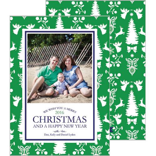 [CUSTOM] Christmas Paysage Silhoutte Holiday Photo Card | More Colors - Green - Navy Blue