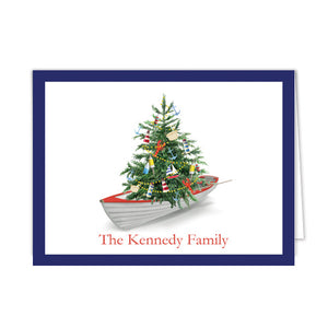 Nautical Christmas Tree in a Row Boat Personalized Folded Notecards