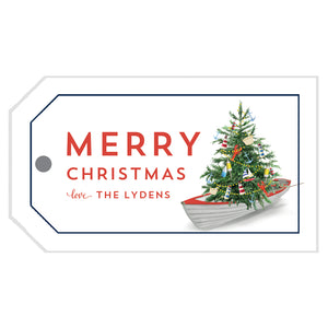 Nautical Christmas Tree in a Row Boat Personalized Holiday Gift Tags