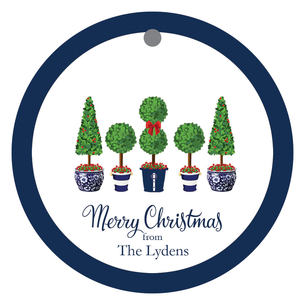 Christmas Topiary Trees Round Gift Tags