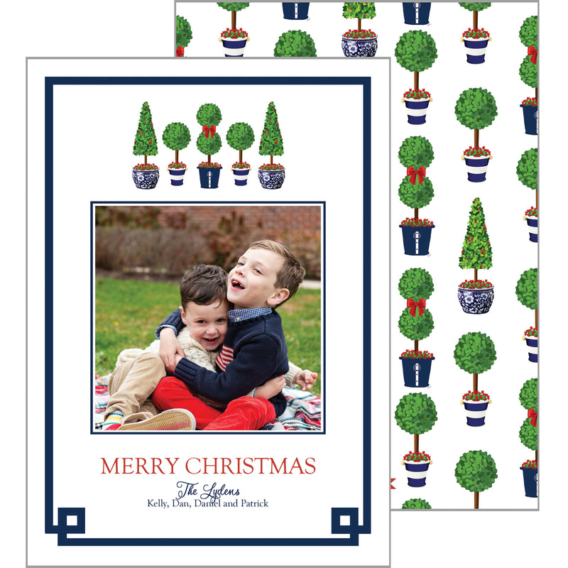 Christmas Topiary Trees Vertical Holiday Photo Card