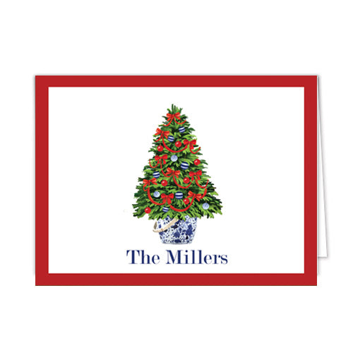 Christmas Tree with Red Bows Personalized Folded Notecards