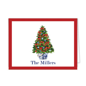 Christmas Tree with Red Bows Personalized Folded Notecards