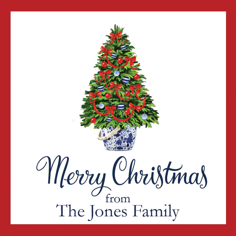 Christmas Tree with Red Bows Gift Sticker | Set of 24