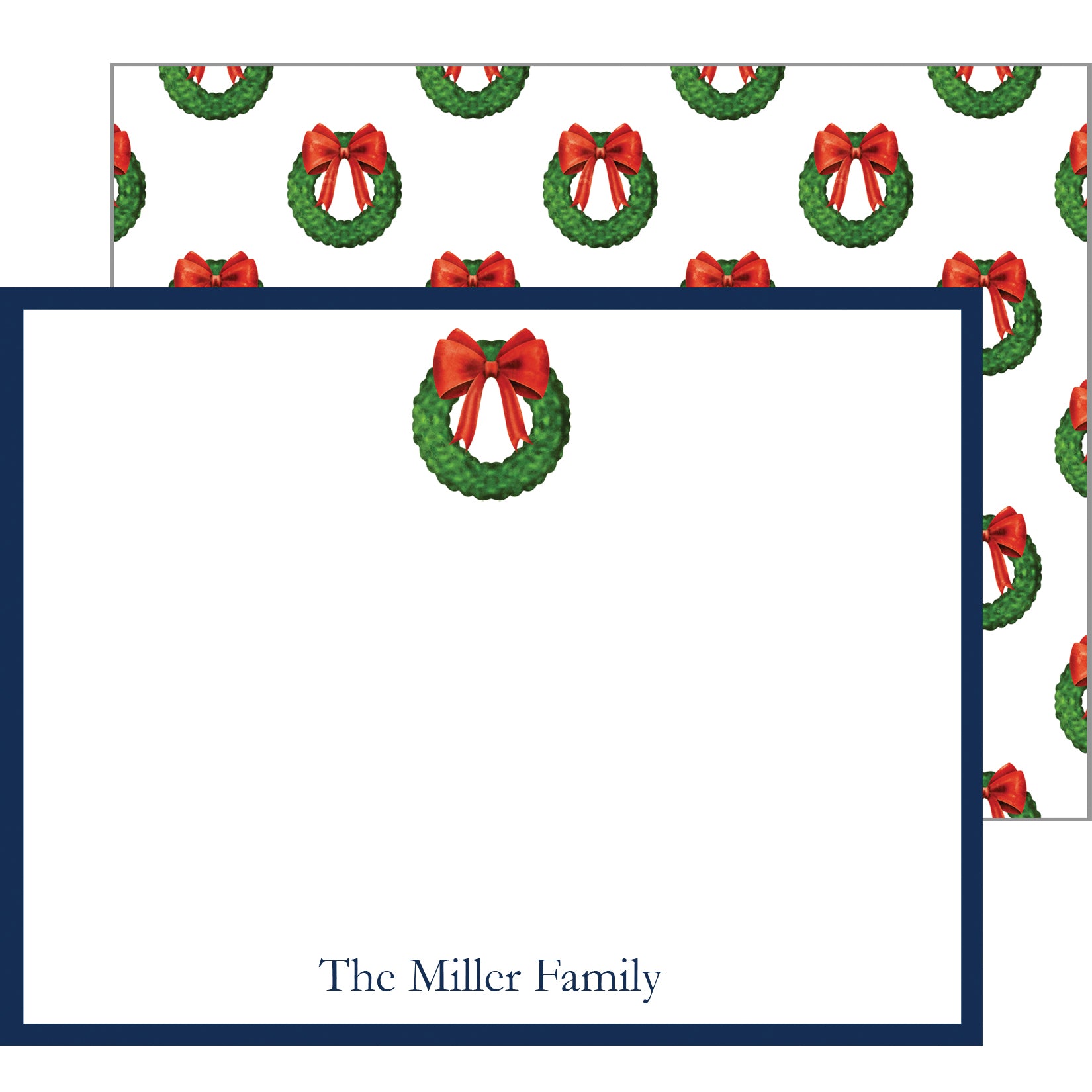 Christmas Wreath Personalized Flat Notecards