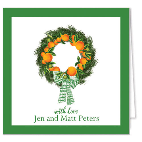 Citrus Wreath Personalized Christmas Enclosure Cards + Envelopes