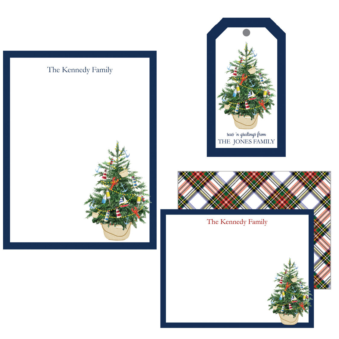 Coastal Christmas Tree in a Nantucket Basket Stationery Gift Set