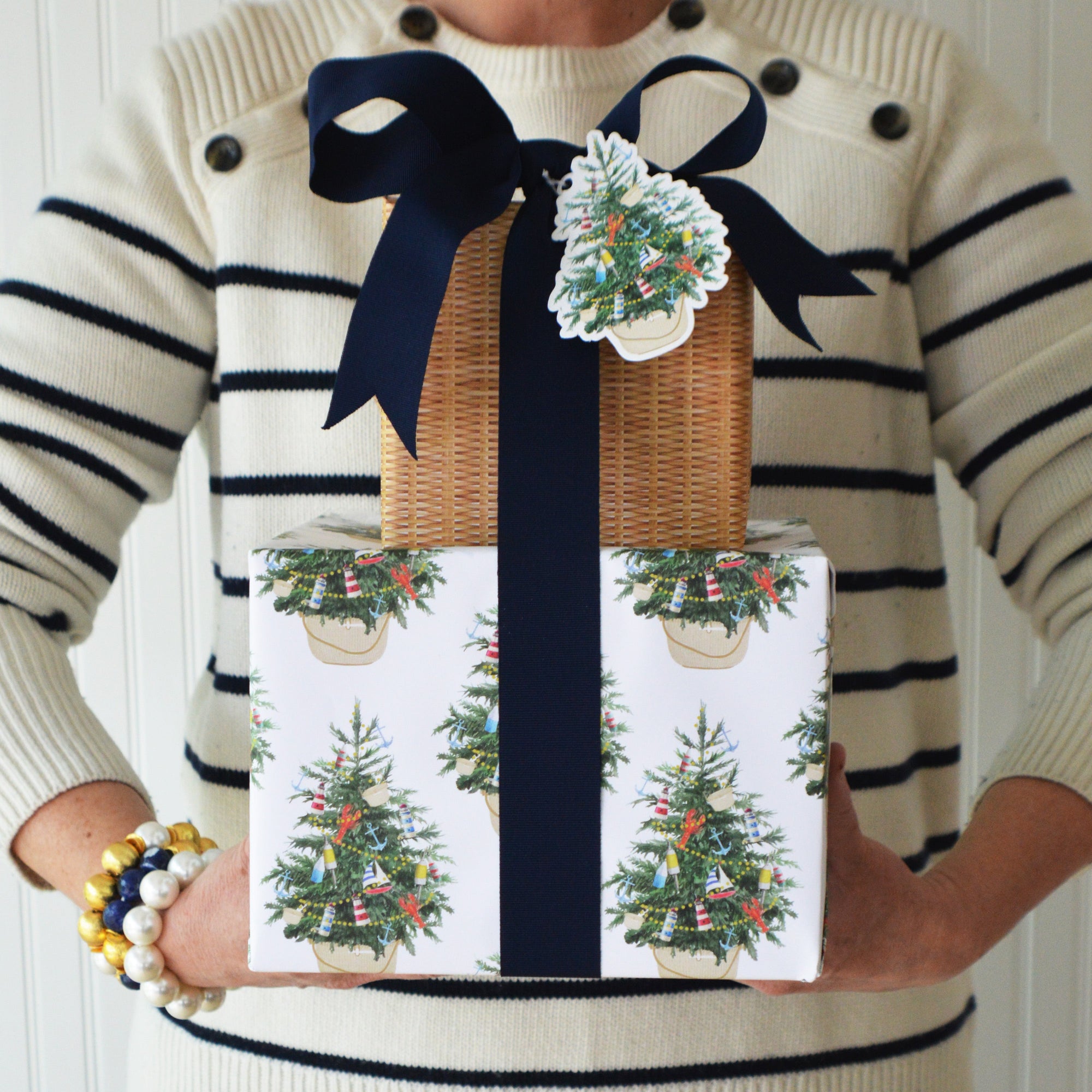 Coastal Christmas Tree Gift Wrap Sheets