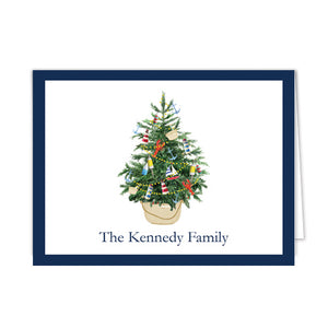 Coastal Christmas Tree in a Nantucket Basket Personalized Folded Notecards
