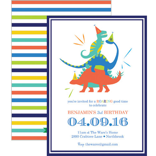 Colorful Dino Double-Sided Invitation