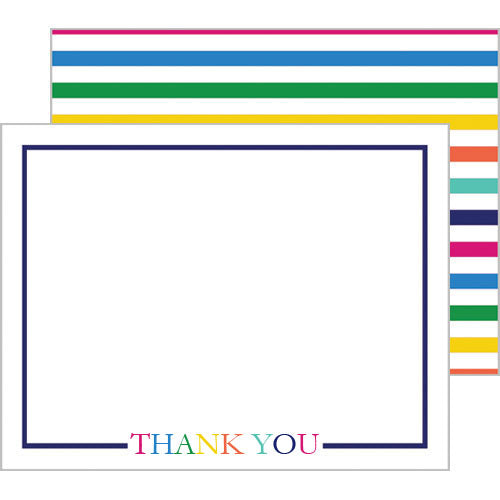 In Stock Flat Notecard Set of 10 | Colorful Stripe "Thank You"