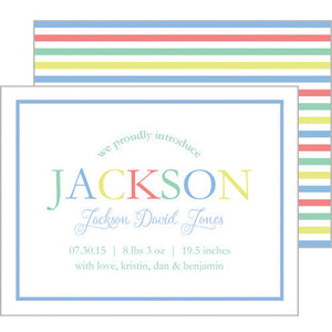 Blue Green Colorful Stripe Flat Birth Announcement or Invitation
