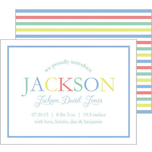 Blue Green Colorful Stripe Flat Birth Announcement or Invitation