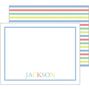 Blue Green Colorful Stripe Personalized Flat Notecards