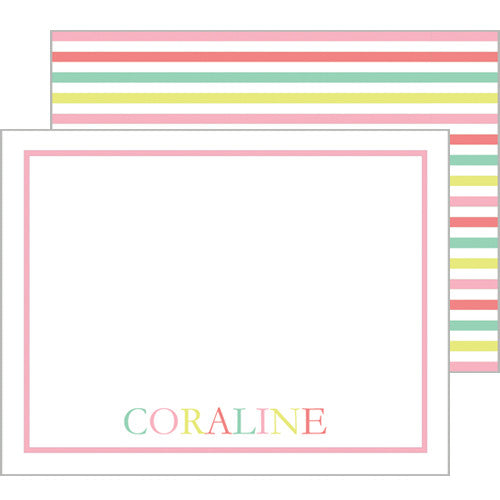 Pink Colorful Stripes Personalized Flat Notecards