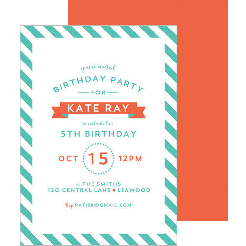 Diagonal Stripe Invitation - Aqua