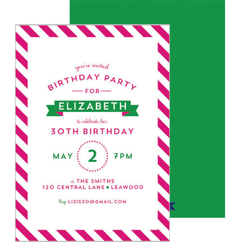 Diagonal Stripe Invitation - Hot Pink